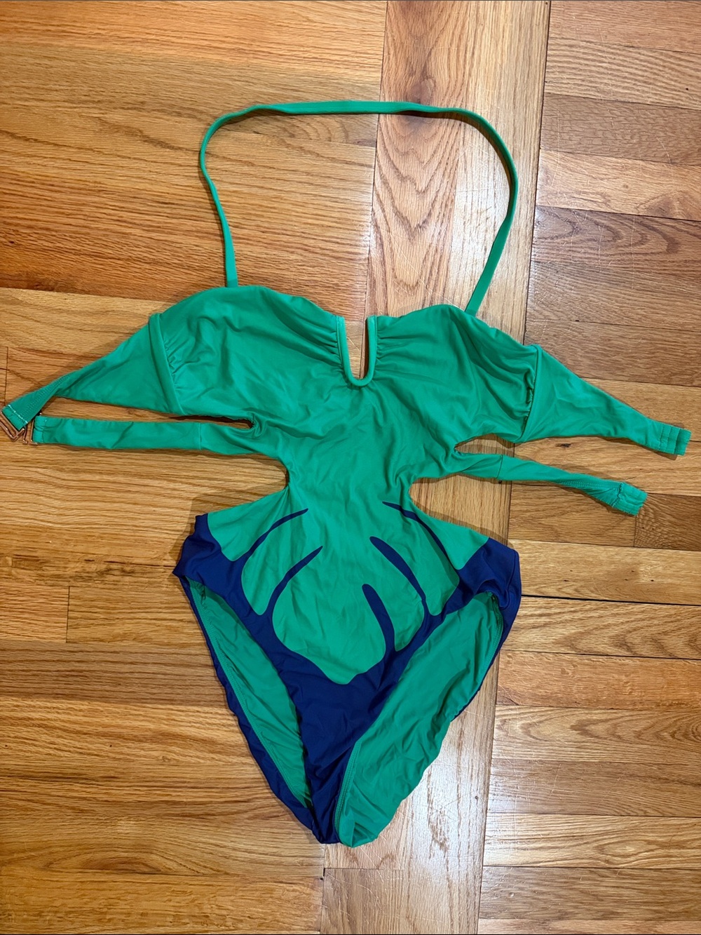 Celandine Green and Navy One-Piece swim Large